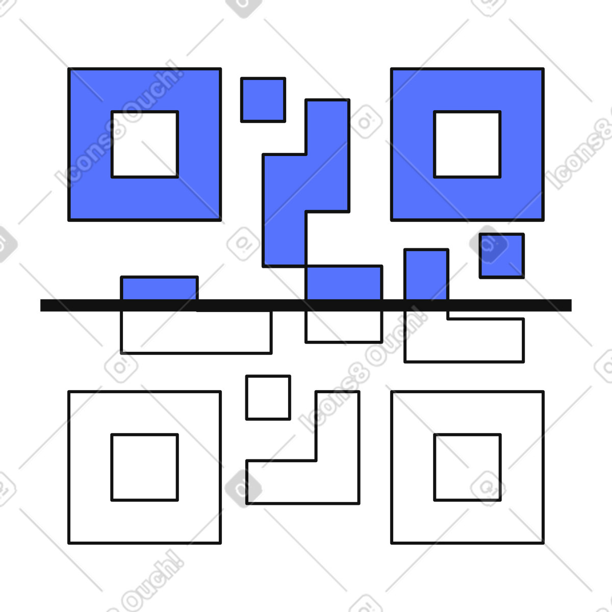 Ilustración Qr code split into blue and white halves with divider en estilo Main a descargar en PNG y SVG