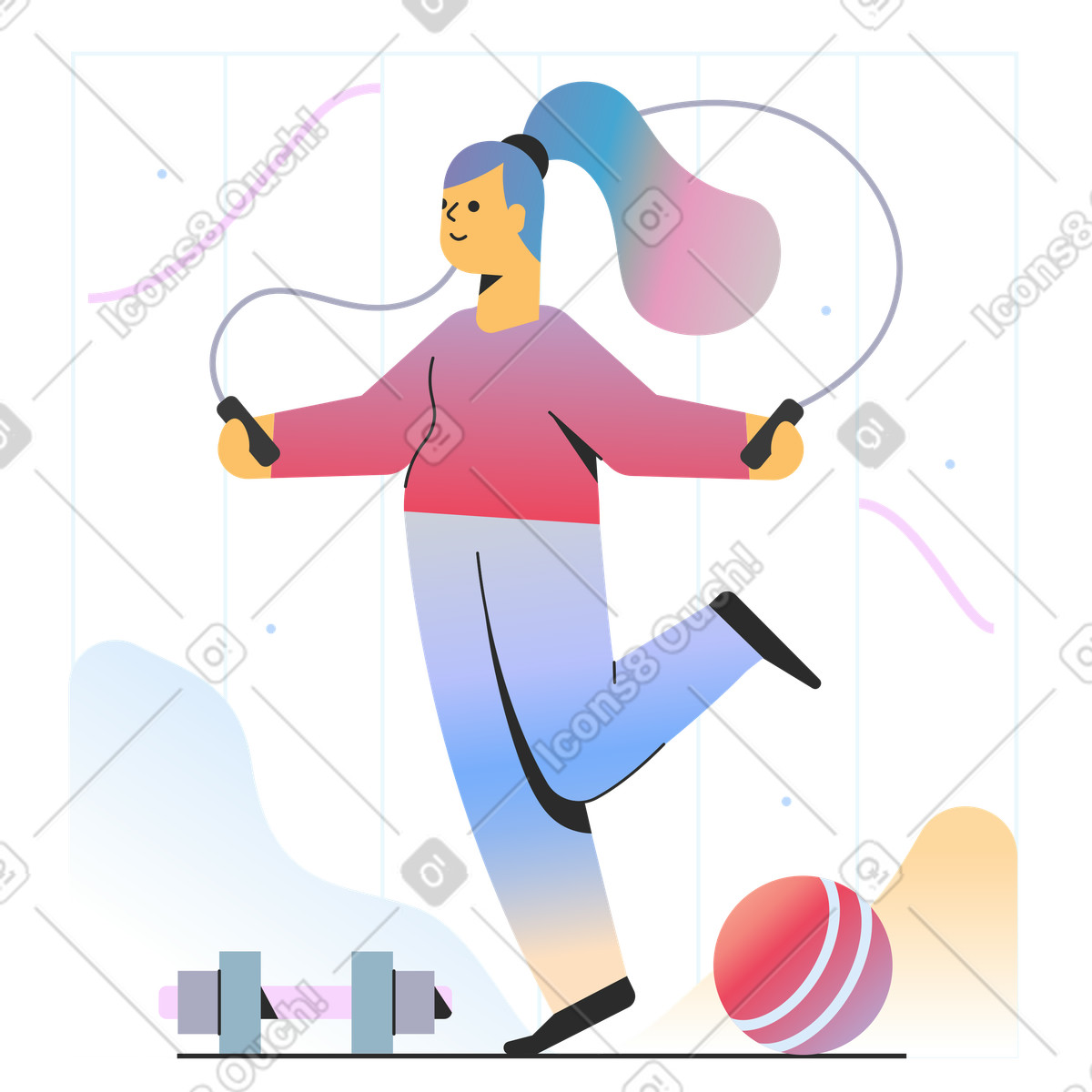 Marginalia スタイルの 女性縄跳び のイラストをPNG、SVG形式でダウンロード