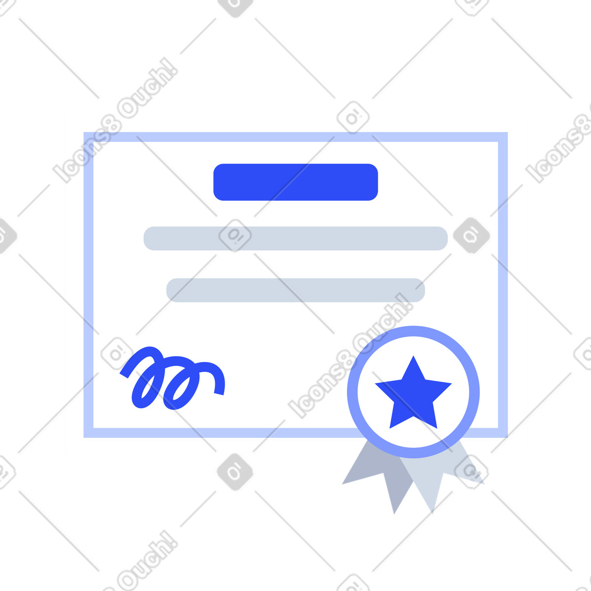 Graduation certificate with award medal and achievement star illustration in System style download in PNG, SVG