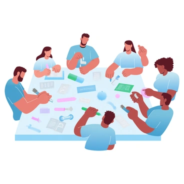 A group of participants is actively engaged in a hands-on workshop. Each individual is using various tools and gadgets, showcasing a mix of equipment such as pliers, screwdrivers, and circuit boards. The participants are gathered around a large table filled with colorful materials and projects. Some are focused on assembling parts, while others are discussing ideas with enthusiasm. A variety of tools and gadgets are scattered across the table, along with a few open manuals and safety gear.