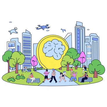 A futuristic city where the amygdala is a central feature in maintaining community well-being and emotional health.