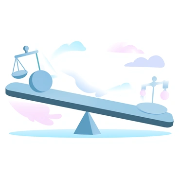 A seesaw is positioned horizontally, with one side heavily tilted downwards. On the left side of the seesaw, there are large, heavy symbols representing bias, such as a large scale tipping to one side and a set of scales imbalanced upon a surface. The right side of the seesaw remains distinctly empty, contrasting the weight on the left. The background features a soft gradient of pastel colors that emphasize the unequal distribution of weight on the seesaw.