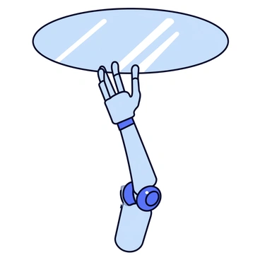 A metallic robotic arm with intricate joints is reaching upwards towards a transparent glass ceiling. The arm has visible gears and mechanisms, showcasing its complex design. Sunlight filters through the glass, casting reflections on the surface of the arm. The background is minimal, emphasizing the robotic arm and the glass ceiling.