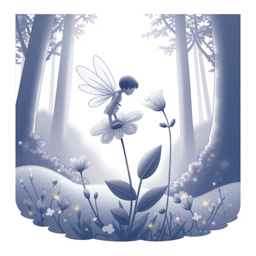 A tiny fairy with delicate, translucent wings is perched gracefully on a primrose flower. The fairy has intricate details on her wings, capturing the light in a way that highlights their fragility. The primrose flower is in full bloom, showcasing its rounded petals and soft texture. Surrounding the flower, the enchanted forest is filled with lush greenery, with tall trees and dappled sunlight filtering through the leaves. Various small plants and flowers create a vibrant undergrowth, adding depth to the scene. The atmosphere is whimsical, with the fairy looking curiously at her surroundings.
