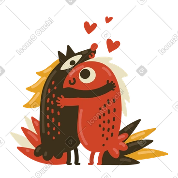 A couple of animals hugging each other animated illustration in GIF, Lottie (JSON), AE