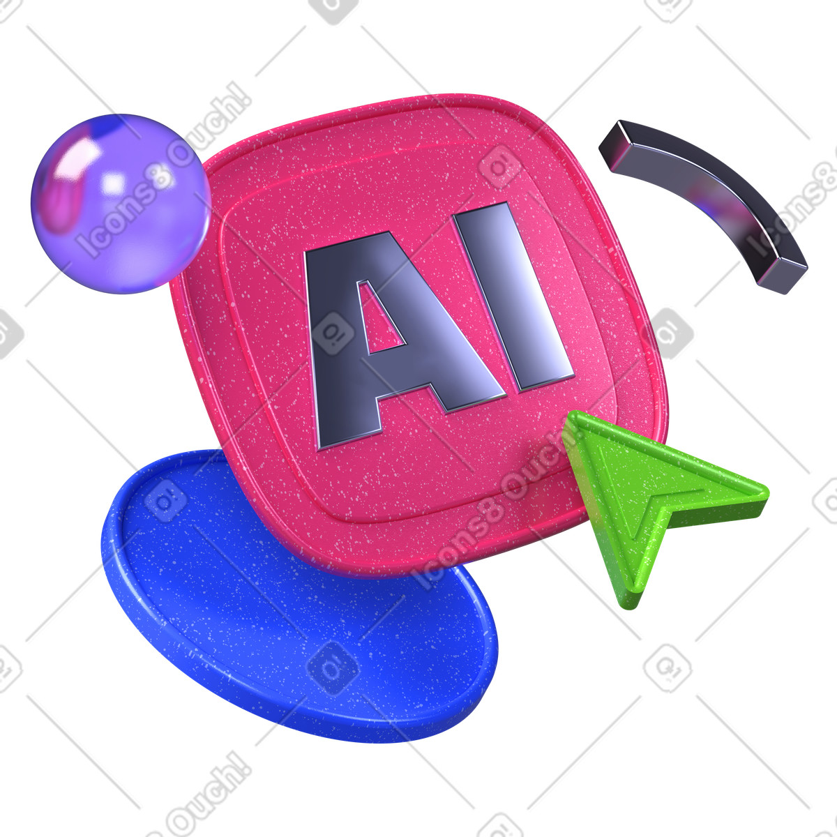 AI badge with abstract geometric elements, Artificial Intelligence illustration in PNG, SVG