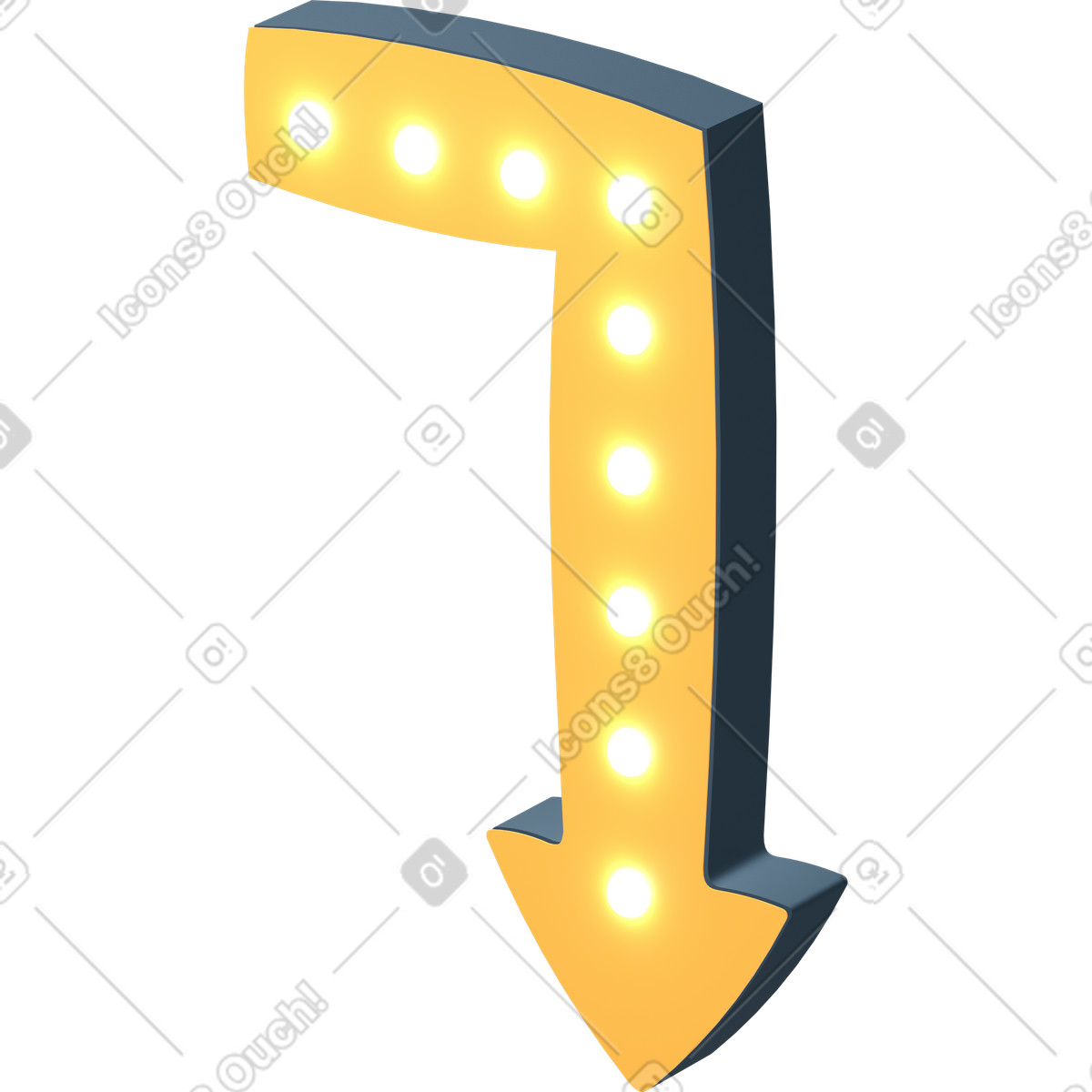 Ilustración Yellow arrow sign poiting down en estilo 3D Flame a descargar en PNG y SVG