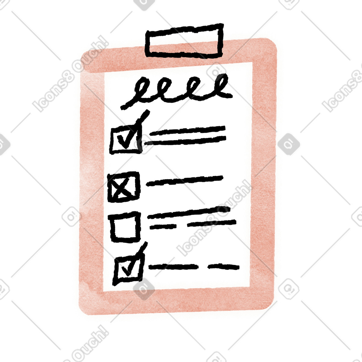 Checklist clipboard with hand drawn checkboxes and lined survey items-Illustration im Anthropic Claude-Stil als Download in PNG, SVG