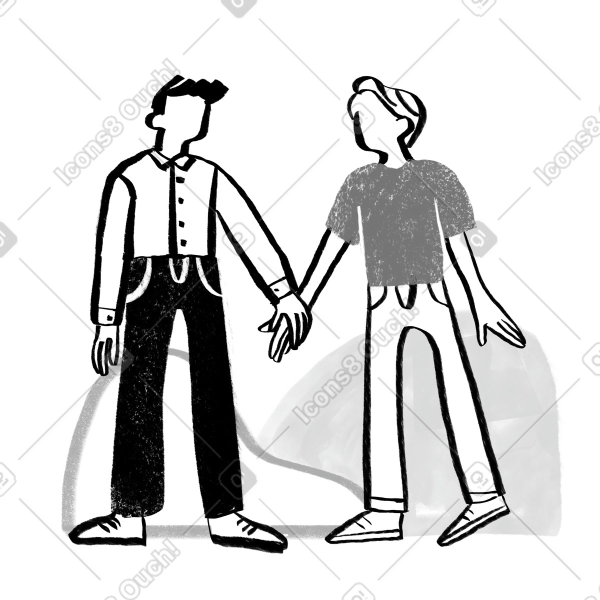 Black and white two men holding hands illustration in Company style download in PNG, SVG