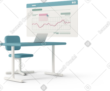 3D work space and graph with web browser in background PNG, SVG