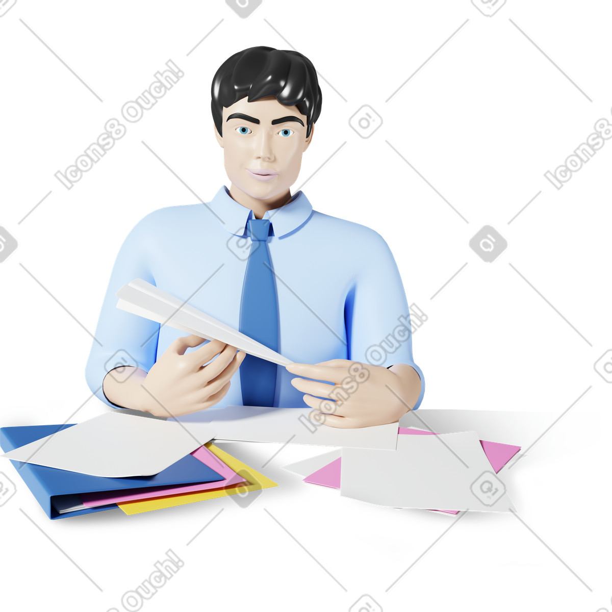 Uomo d'affari con aereo di carta illustrazione in stile 3D Plastic people scarica in PNG, SVG