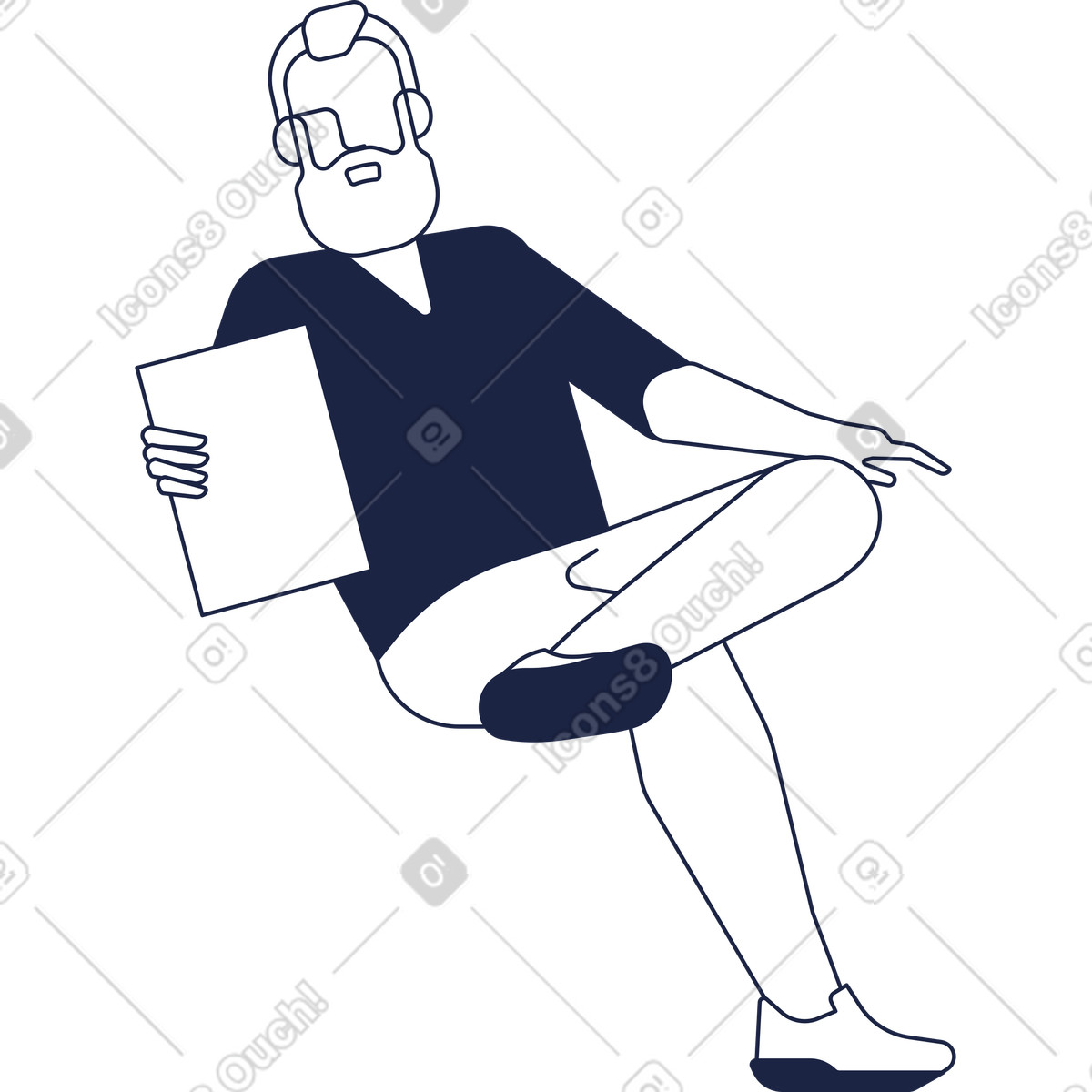 Urban Line スタイルの 灰色の髪の男があぐらをかいて座っています。 のイラストをPNG、SVG形式でダウンロード