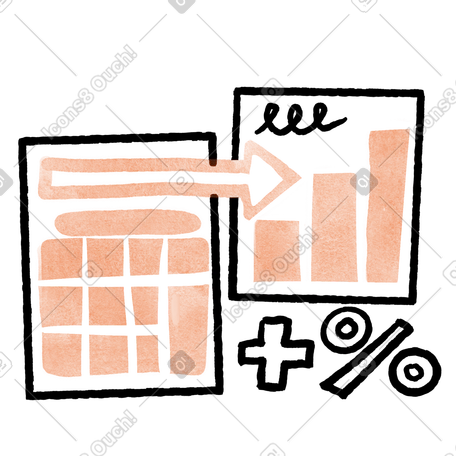 Accounting spreadsheet linked to financial bar chart and percentage ...