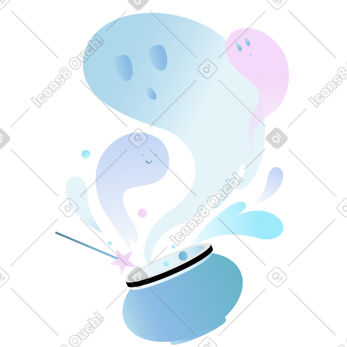 Halloween ghosts flying out of a cauldron illustration in Airy style download in PNG, SVG