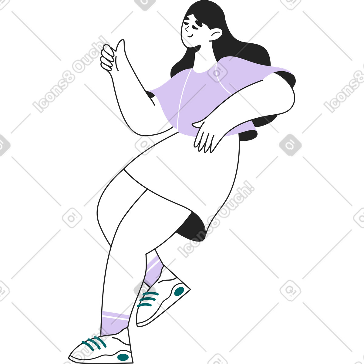 Woman gestures her finger up and sits leaning on something illustration in Sammy Line style download in PNG, SVG