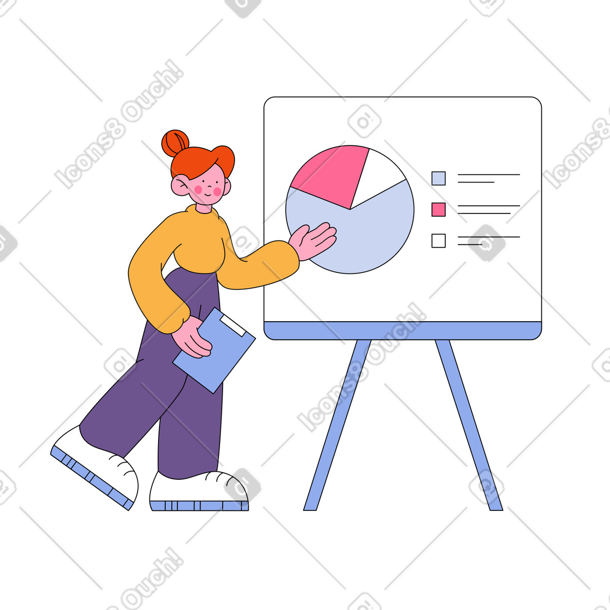 Woman gives a presentation illustration in Bloom style download in PNG, SVG