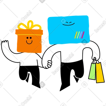 쇼핑을 하면서 선물을 사는 캐릭터들 PNG, SVG