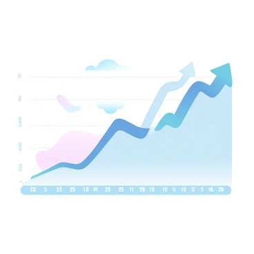 A large chart with a climbing upward line, indicating annuity growth over the years. The line is adorned with multiple arrows pointing upwards, emphasizing the positive trajectory of growth. The background features a gradient of pastel colors, creating a soft visual effect. Alongside the chart, there are labeled years indicating the progression of time, clearly marked on the horizontal axis. The vertical axis showcases numerical values corresponding to the growth, enhancing the clarity of the financial data.