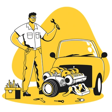 An engineer holding various tools, ready to work on a car engine