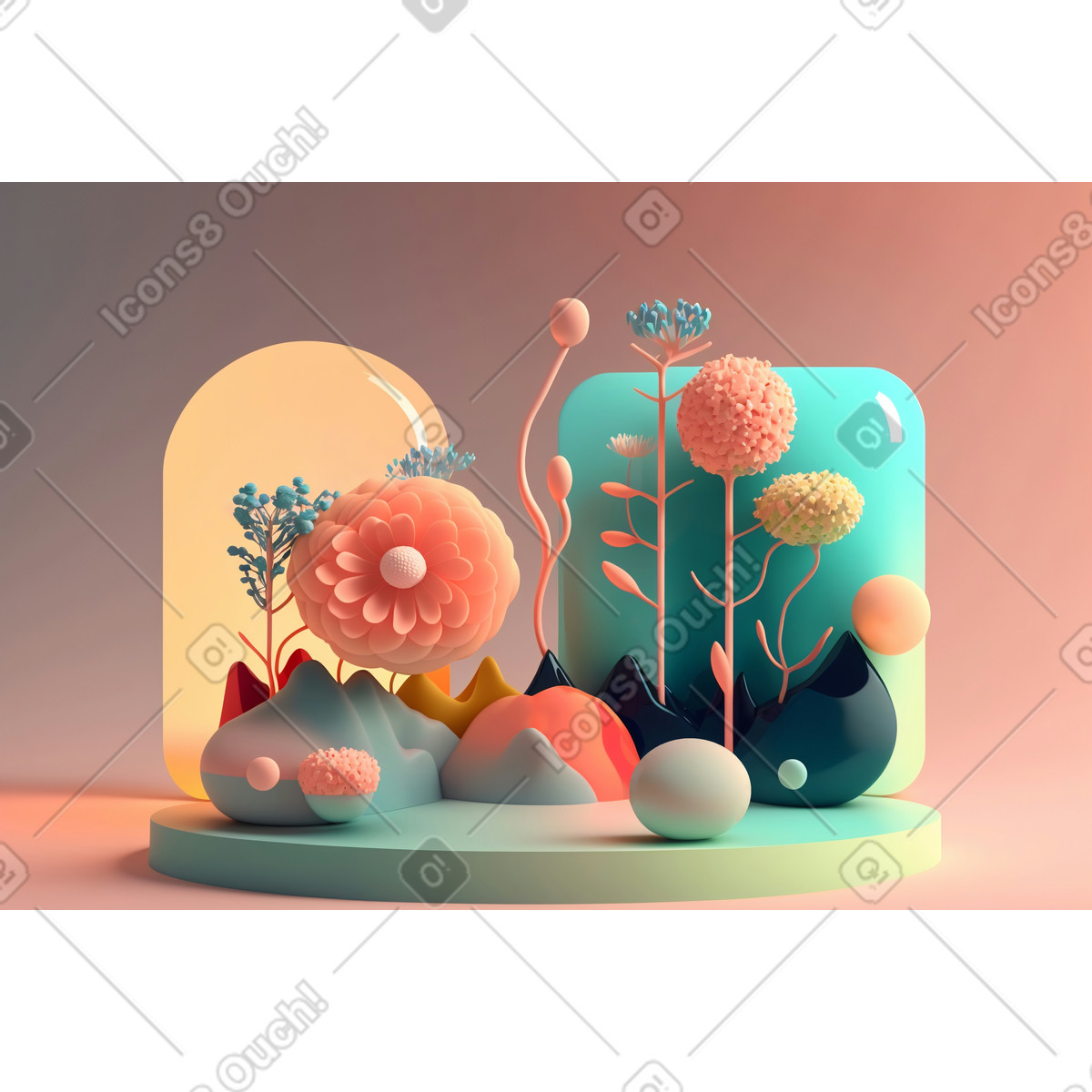 Ilustración Composición de flores abstractas 3d en estilo Experimental a descargar en PNG y SVG