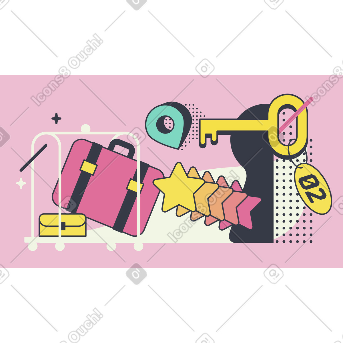Staying at hotel during travel illustration in Abstract style download in PNG, SVG