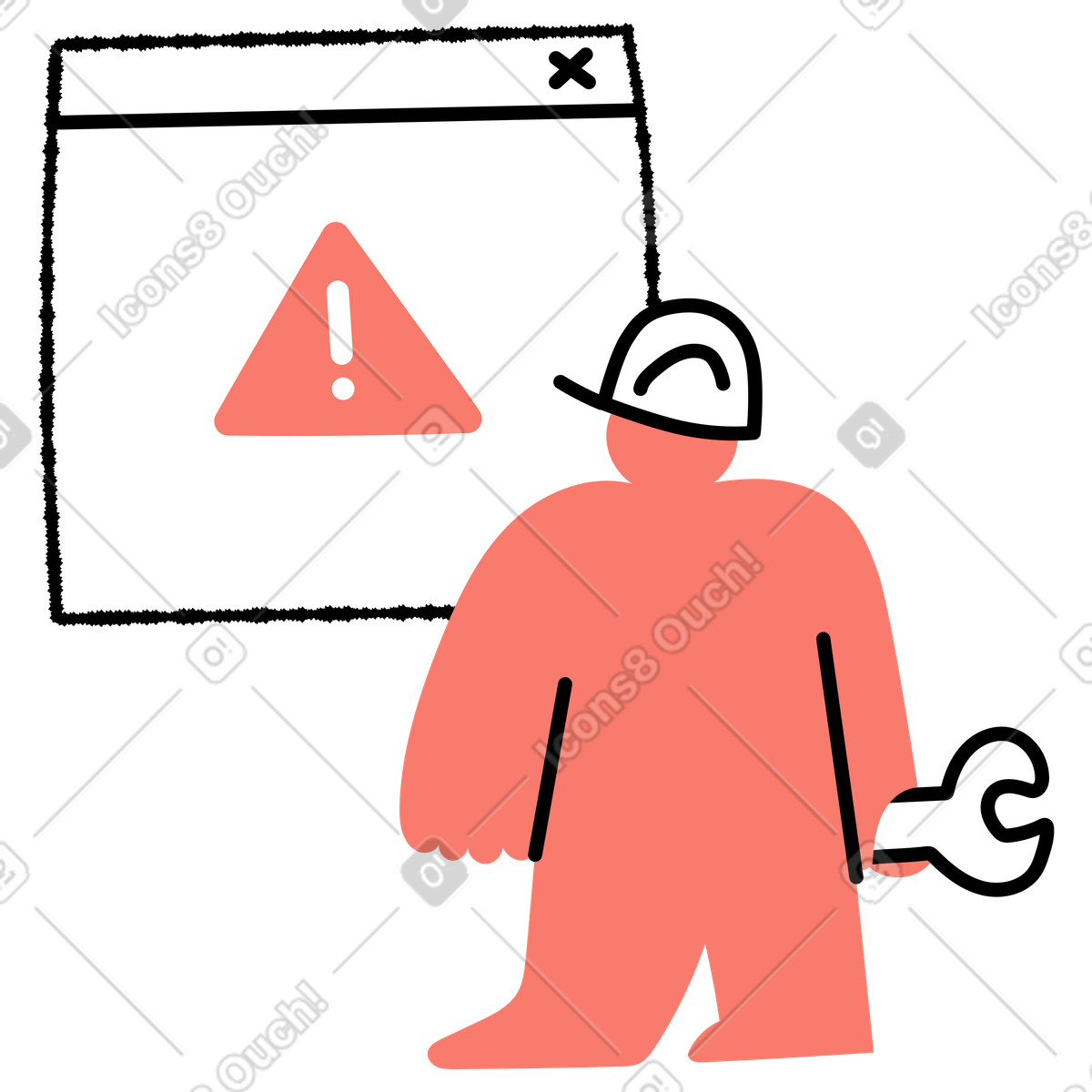 Bold People 스타일의 Support technician character ready to resolve system error notification 일러스트레이션 PNG, SVG 다운로드