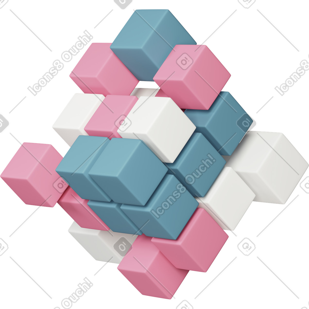Cube constructed from cubes-Illustration im 3D Casual life-Stil als Download in PNG, SVG