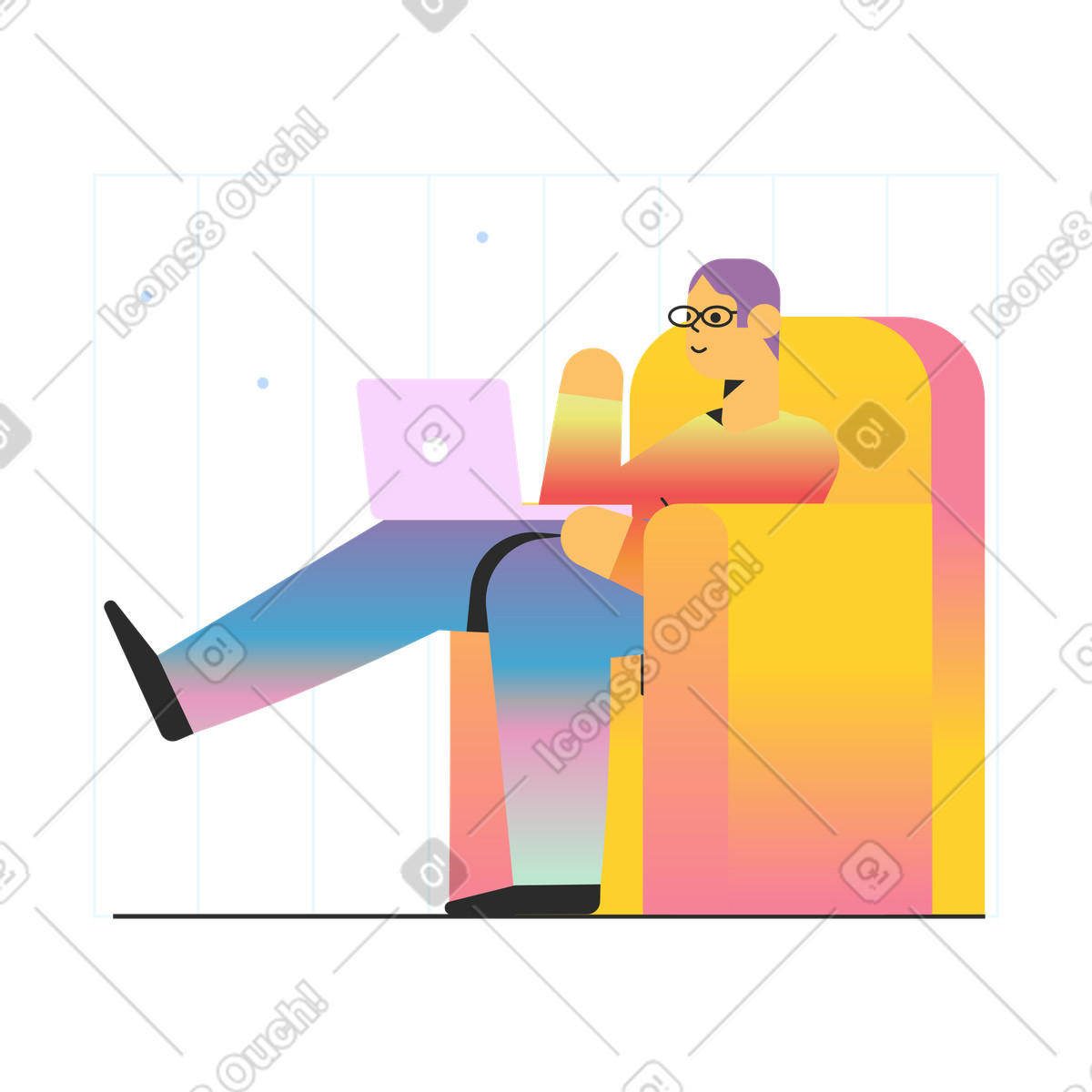 Ilustração de Comfortable workspace on couch with laptop, Work from home concept em no estilo Marginalia para baixar em PNG, SVG