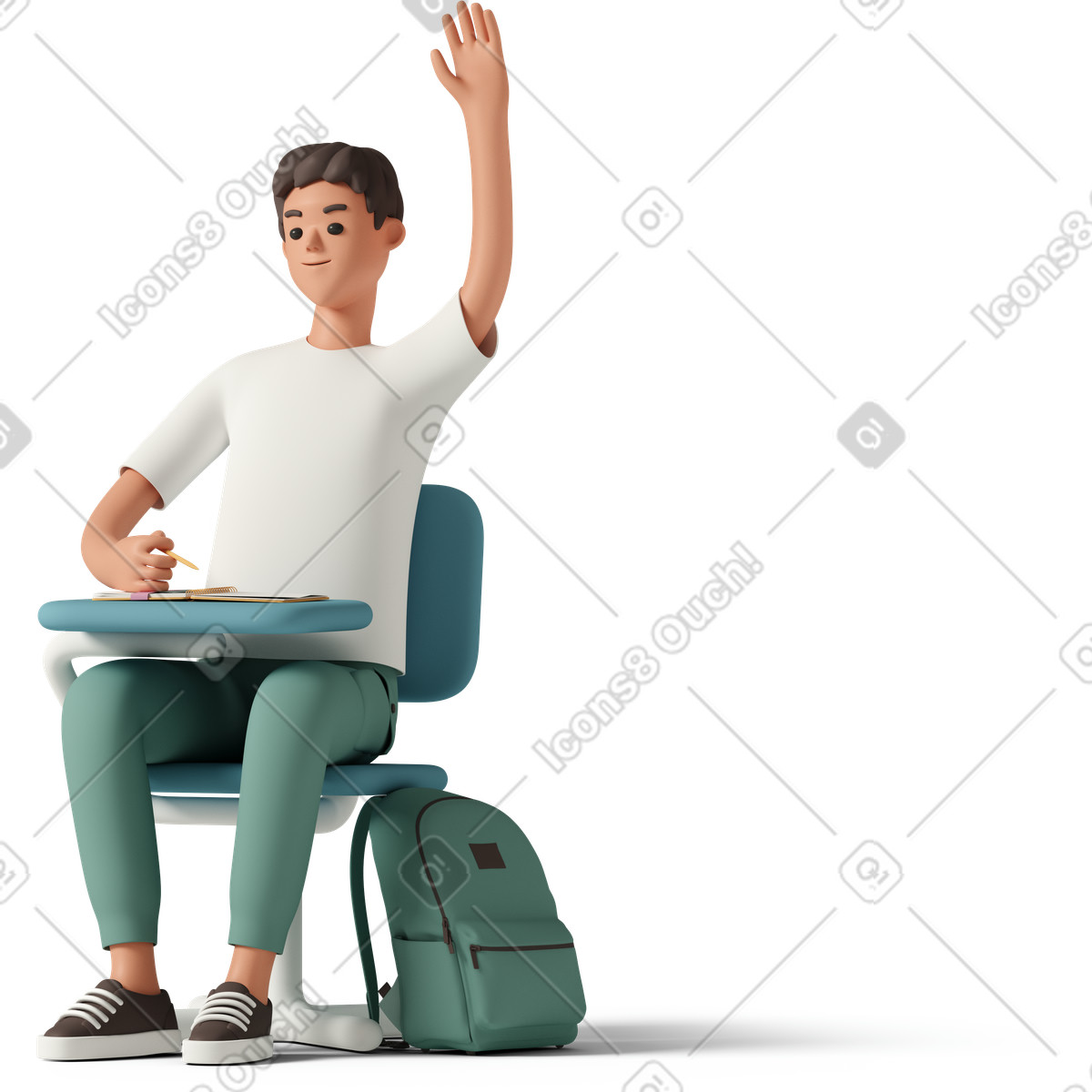 Male student raising his hand illustration college clipart educational graphics vector images