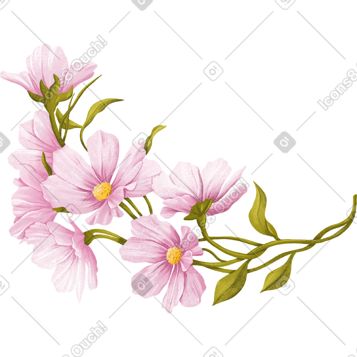 Floral 스타일의 Stem에 분홍색 섬세한 꽃이 많이 있습니다. 일러스트레이션 PNG, SVG 다운로드