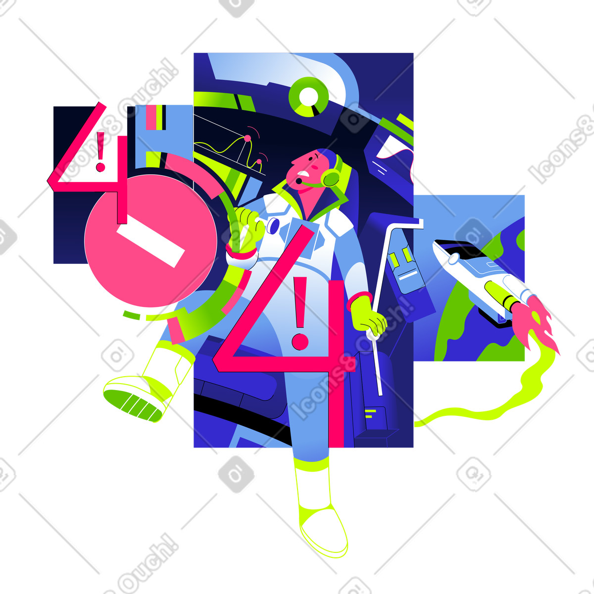 Astronaut getting error 404 message illustration clipart in space SVG GIF graphics