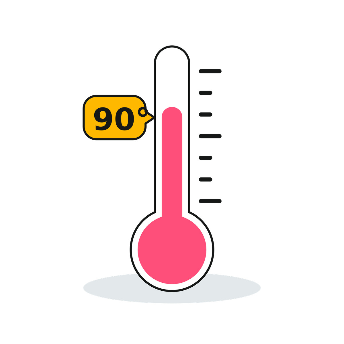 Thermometer with red indicator, high temperature and heat warning illustration in Gummy style download in PNG, SVG