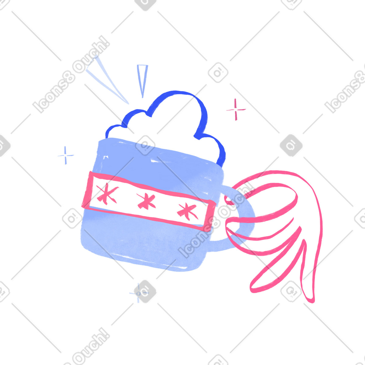 Hand holding cup with hot drink illustration in Quirky style download in PNG, SVG