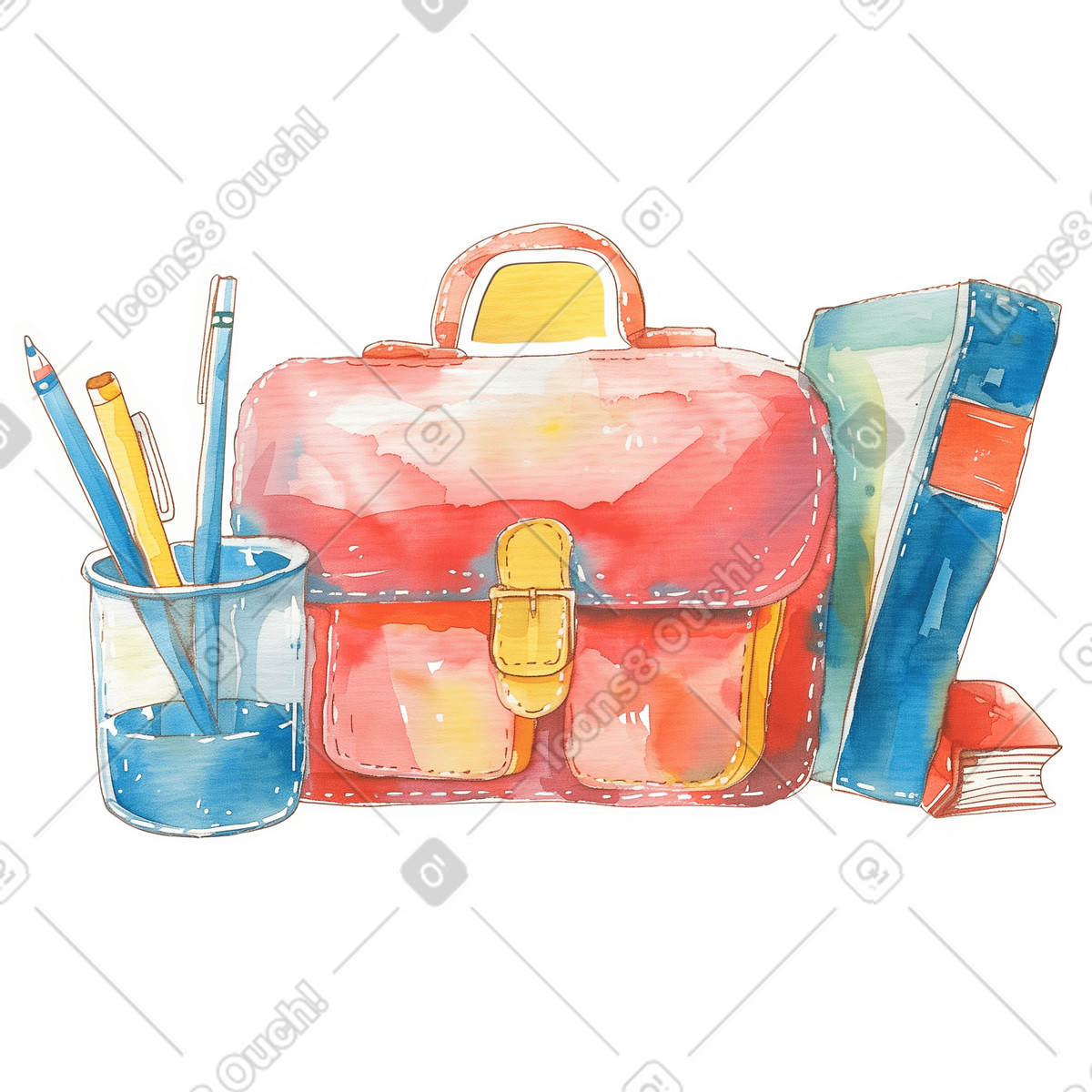 Ilustração de Material escolar em no estilo Watercolor para baixar em PNG, SVG