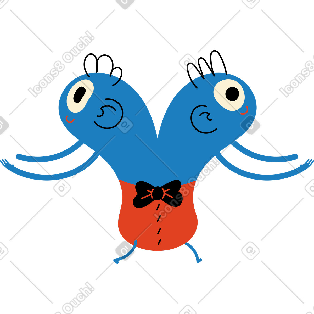 Personaggio blu con due teste illustrazione in stile Jelly scarica in PNG, SVG