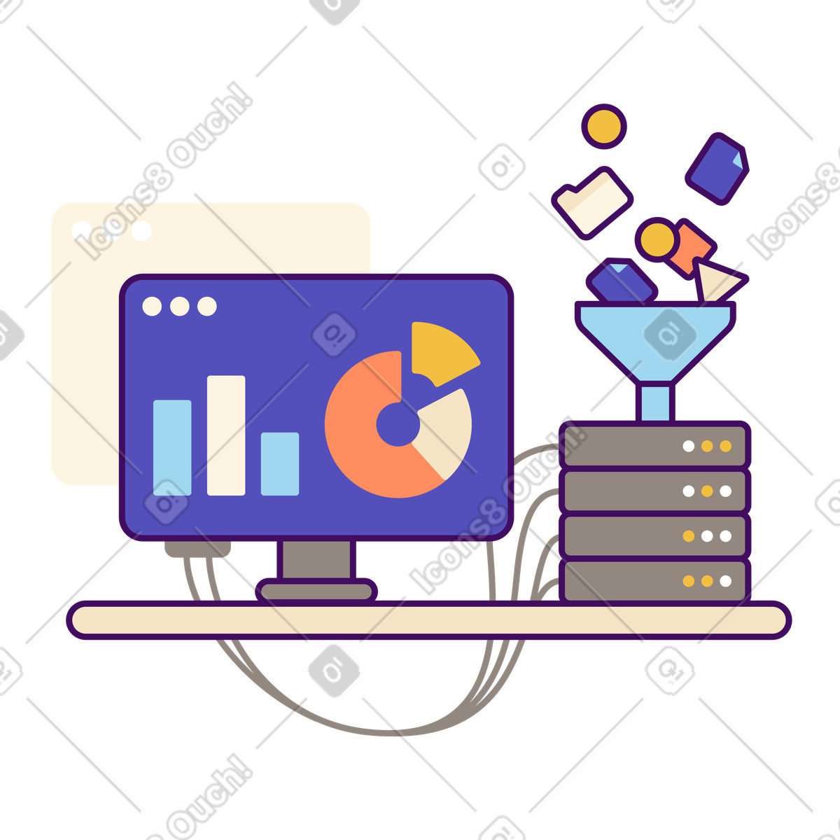 Big data analysis and visualization, Data processing and insights animated illustration in GIF, Lottie (JSON), AE