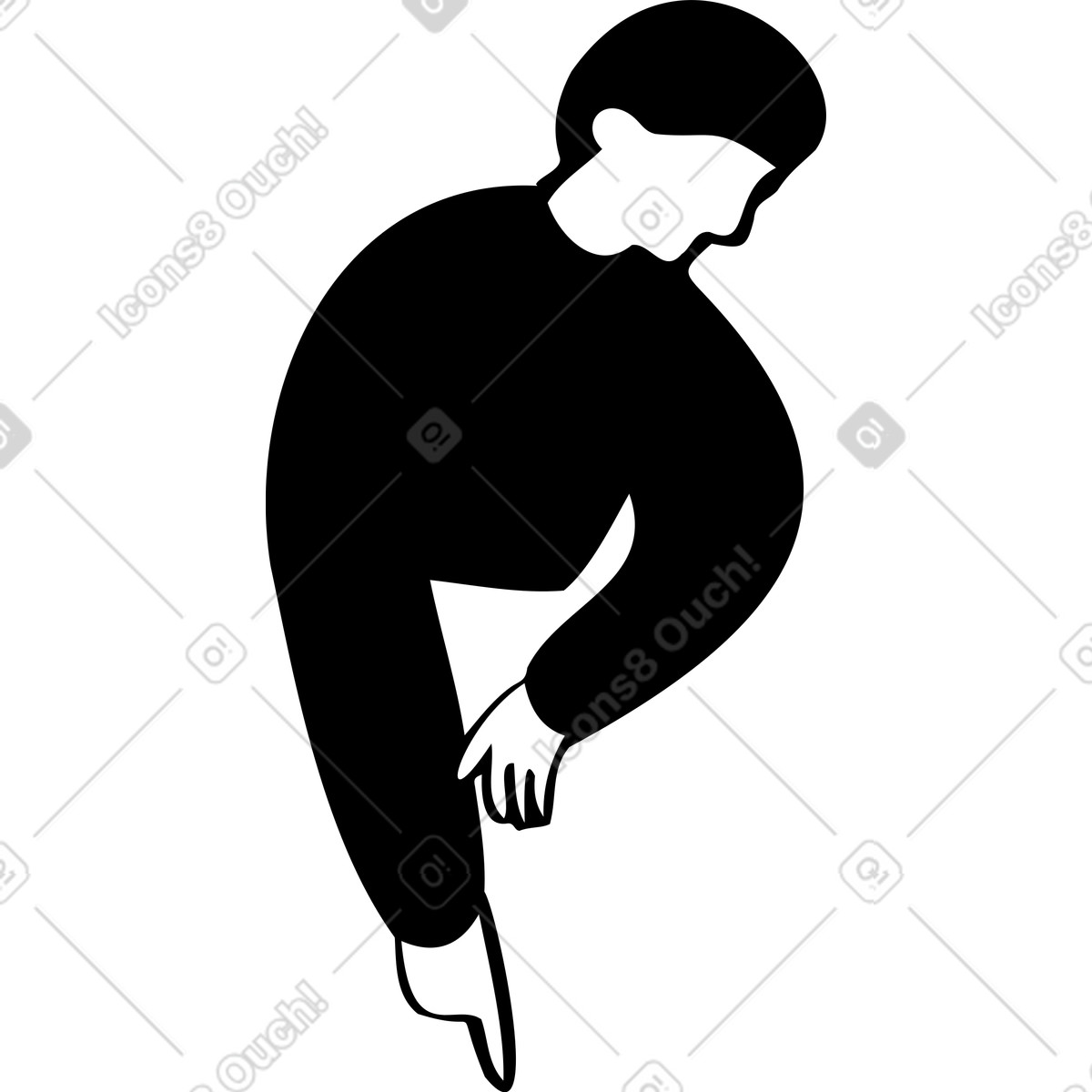 Man pointing down illustration in Journal style download in PNG, SVG