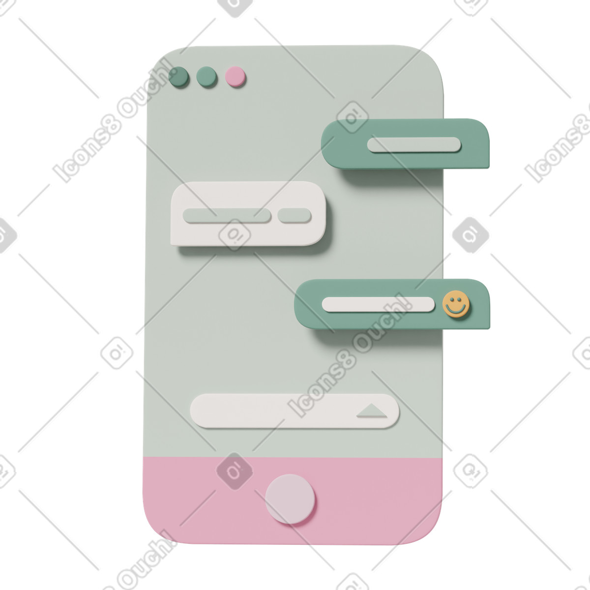 Mobile phone chat message notifications illustration in 3D Casual life style download in PNG, SVG