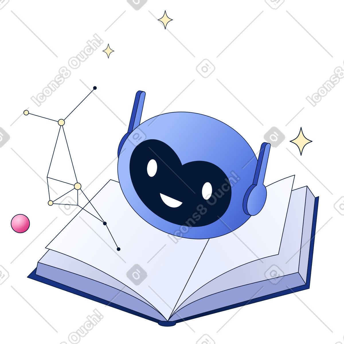 Training with a chat bot illustration knowledge clipart image for educational graphics in PNG