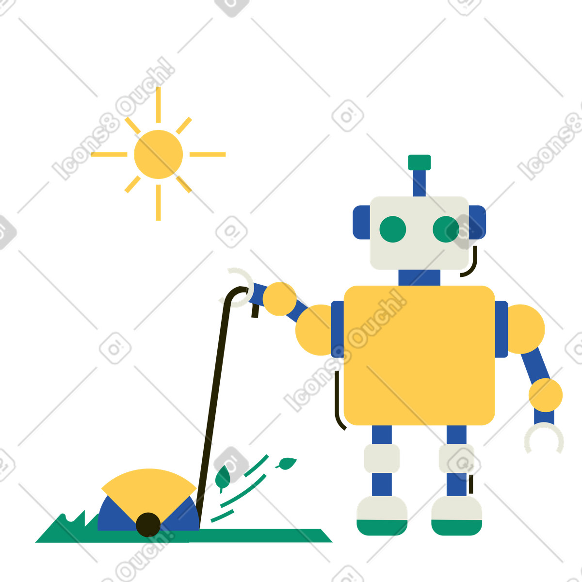 Robotergärtner mäht rasen-Illustration im Spot-Stil als Download in PNG, SVG