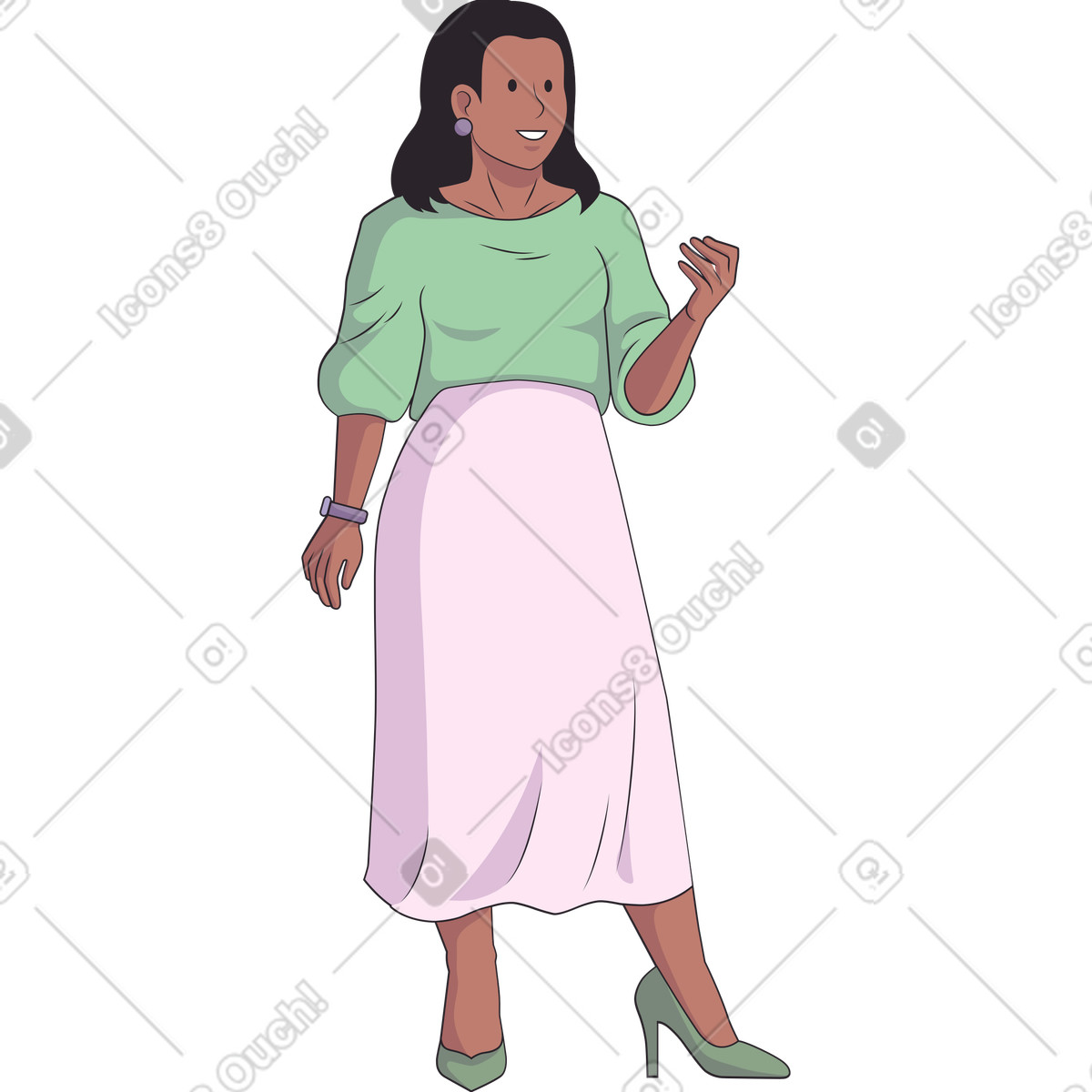 Eastwood 스타일의 Woman in a midi skirt and green sweater 일러스트레이션 PNG, SVG 다운로드