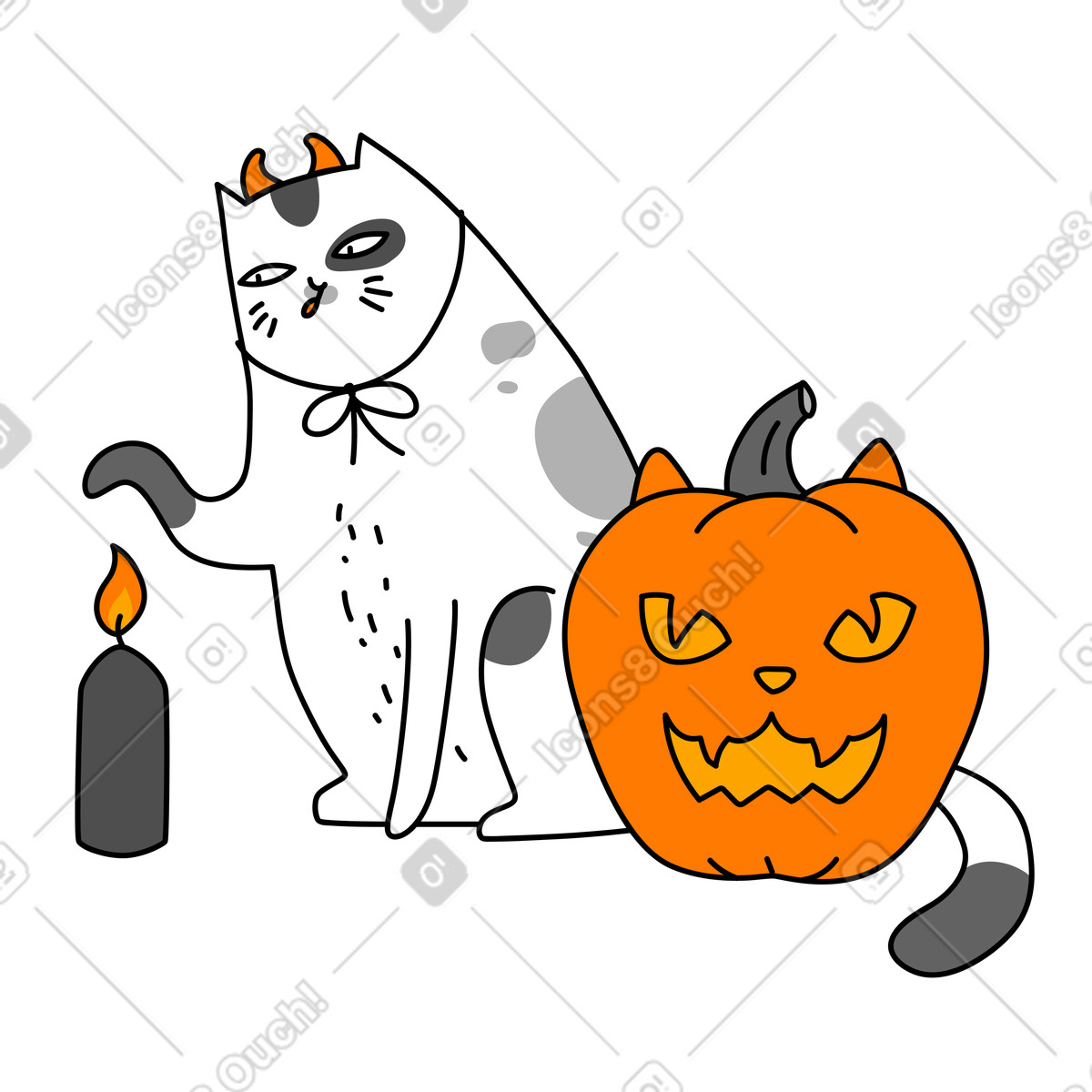 Иллюстрация Кот и тыква на хэллоуин в стиле Purr — скачать в форматах PNG, SVG