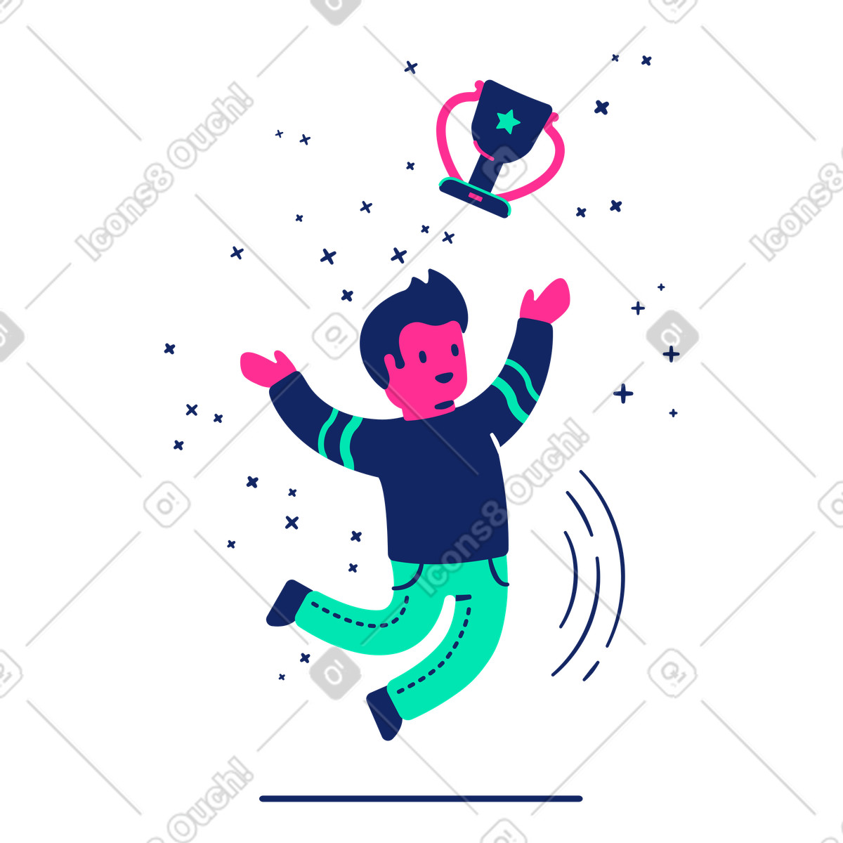 Ilustración Hombre celebrando la victoria con un trofeo. en estilo Cyborg a descargar en PNG y SVG