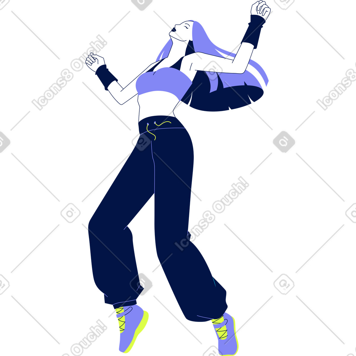 Dancing young woman illustration in Glow style download in PNG, SVG