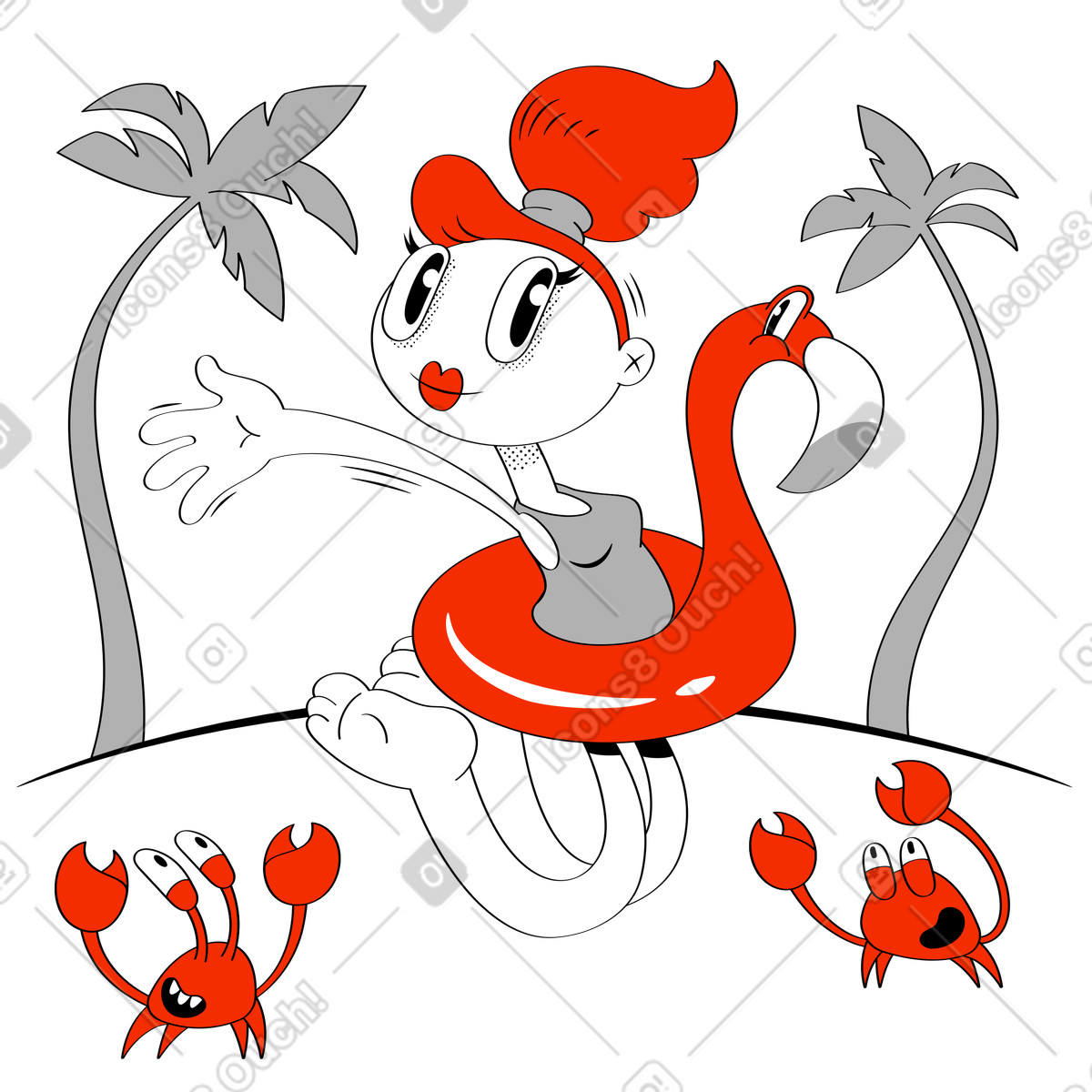 Ilustração de Mulher na bóia flamingo férias em no estilo Looney para baixar em PNG, SVG