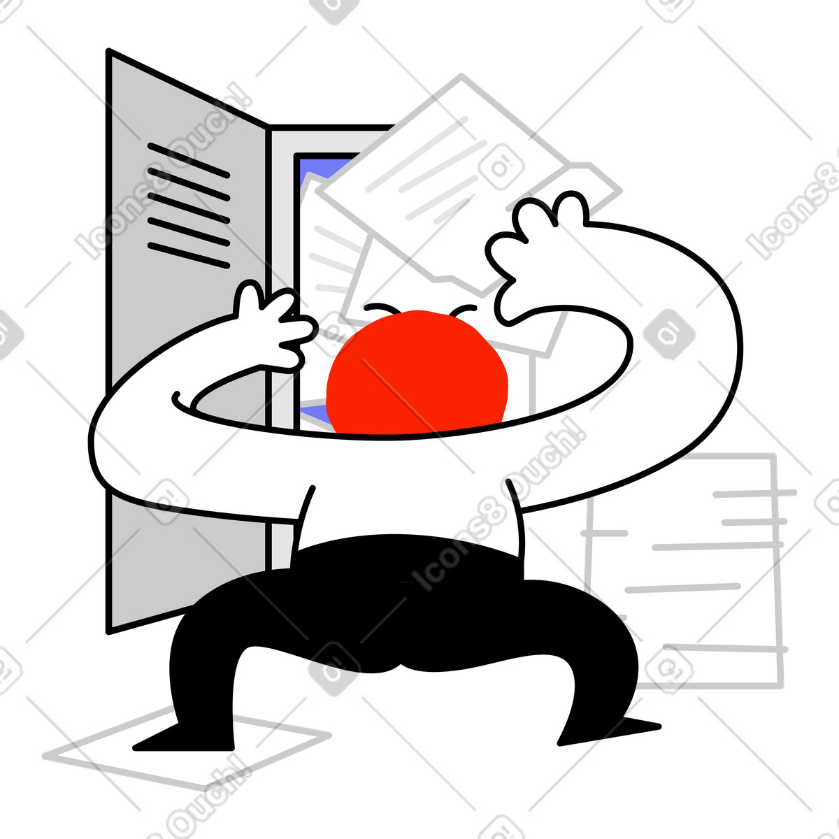 Charakter auf der suche nach wichtigen dokumenten-Illustration im Giggle-Stil als Download in PNG, SVG