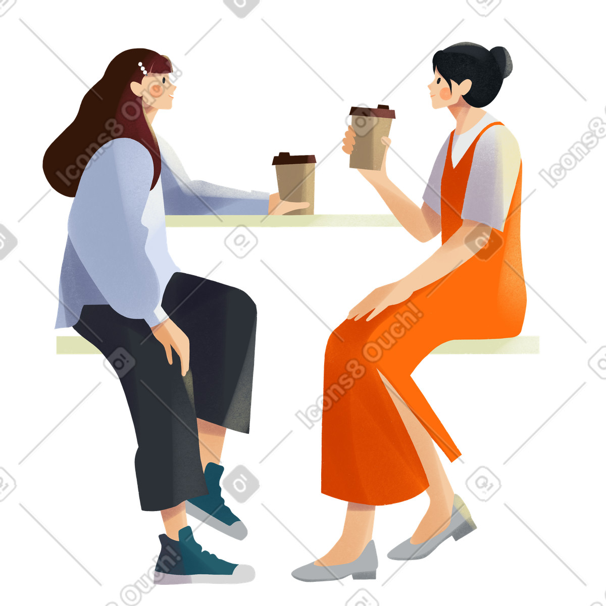 Friends drinking coffee in a cafe illustration Shine style download PNG, SVG