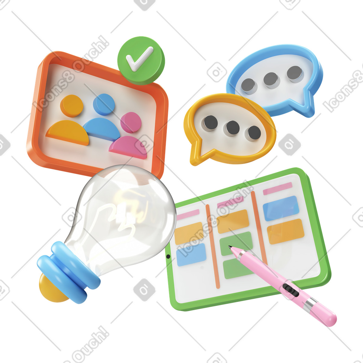Brainstorming ideas and project management illustration in PNG, SVG