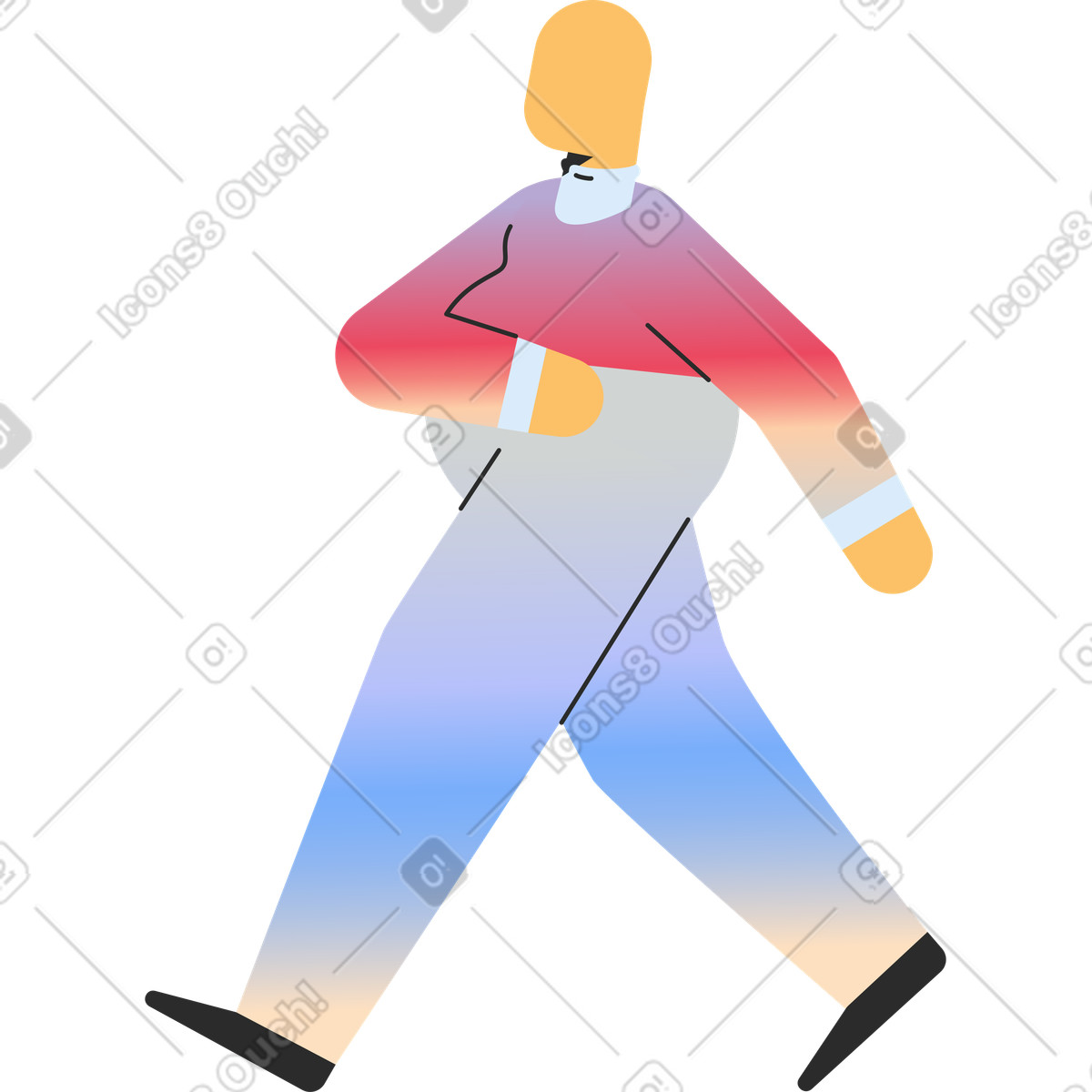 Illustration Adulte grassouillet marchant dans le style Marginalia à télécharger aux formats PNG, SVG