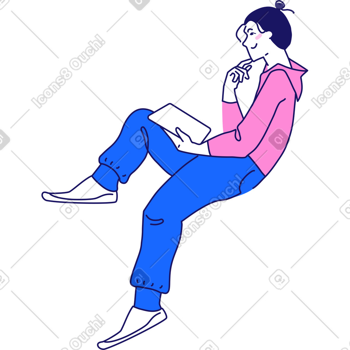Illustration Femme assise tenant une tablette dans le style Matey à télécharger aux formats PNG, SVG